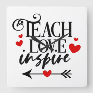 1/2 Teach Kärlek Inspire Shirt kindergarten Lärare Fyrkantig Klocka