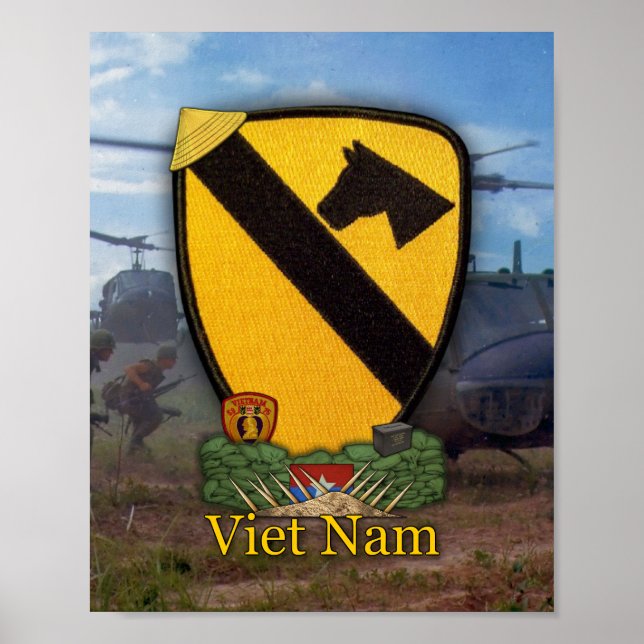 1:a 7:e Cavalry Luft Cav Vietnam Nam Krig Patch Poster (Framsidan)