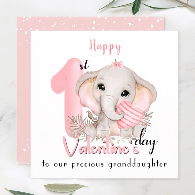 1:a Alla hjärtans dagstidskort rosa Alla hjärtans  Kort (1st Valentine's day girl pink Valentine's day Card)