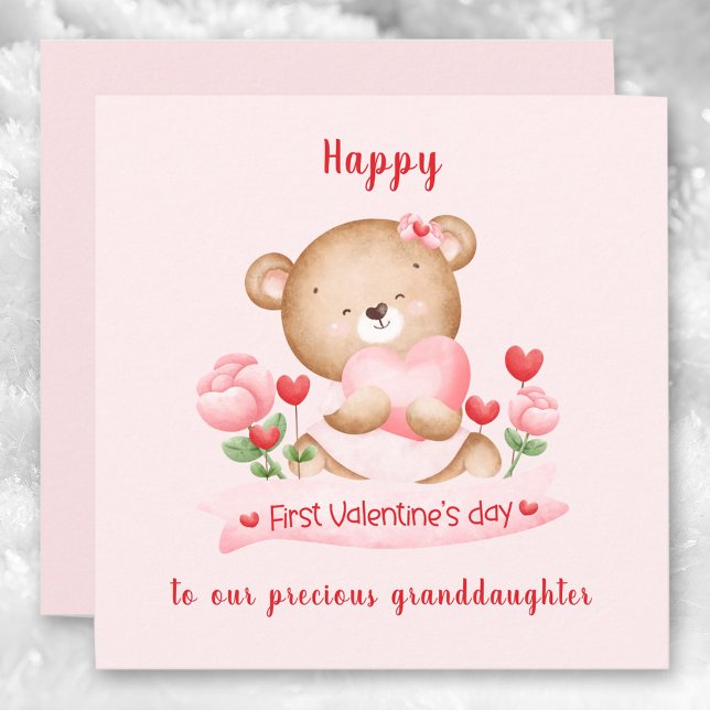 1:a Alla hjärtans dagstidskort rosa Alla hjärtans  Kort (1st Valentine's day girl pink Valentine's day Card)