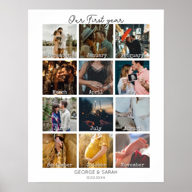 1:a året fotojubileumskalender 12 månader poster (Framsidan)