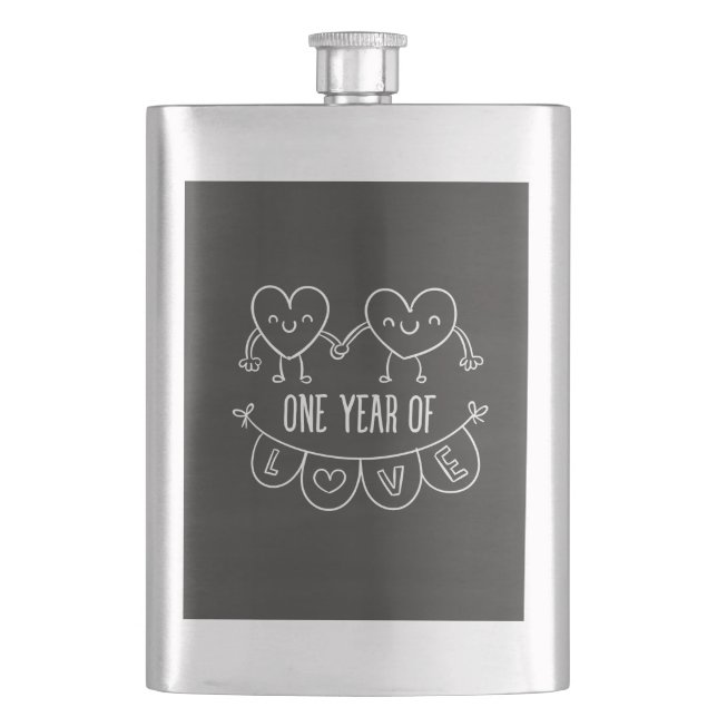 1:a årsdagen av Gift Chalk Hearts Classic Flask Fickplunta (Framsidan)