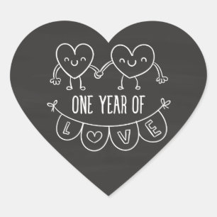 1:a årsdagen av hennes "Chalk Hearts Sticker" Hjärtformat Klistermärke