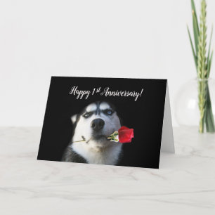 1:a årsdagen Cute Husky och Ro Kärlek Helgkort