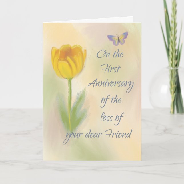 1:a årsdagen Förlust av friend Watercolor Flower Kort (Framsida)