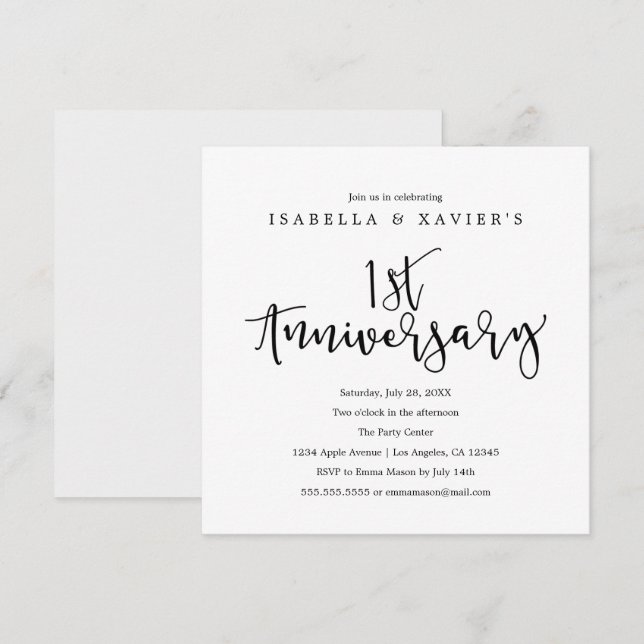 1:a årsjubileum | Festinbjudan Inbjudningar (Fram/baksida)