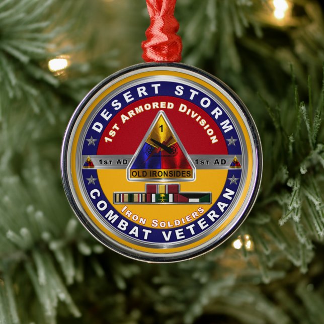 1:a beväpnade divisionen Desert Storm Veteran Julgransprydnad Metall (Träd)
