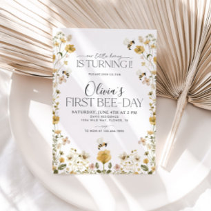 1:a bidagen Humla Girls Birthday-Blommigten Inbjudningar