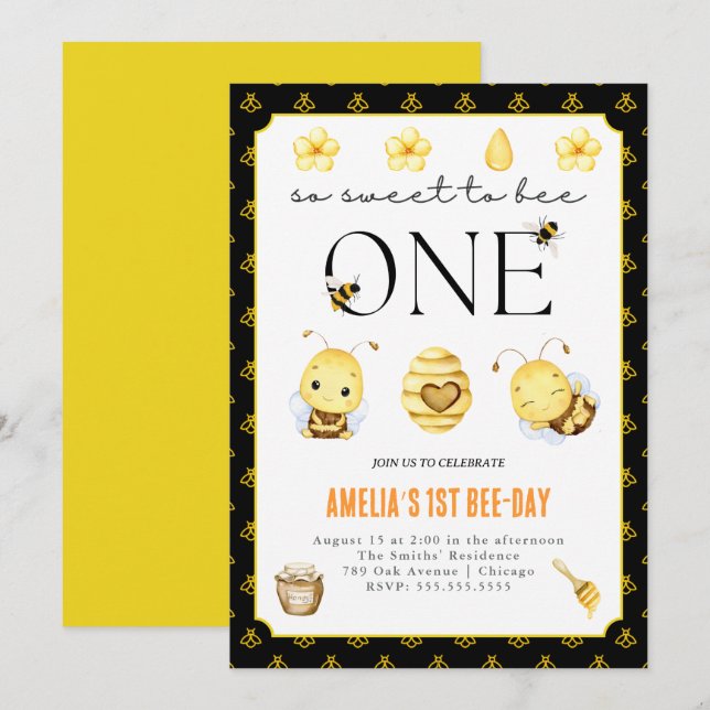 1:a bidagen party, biets födelsedagsfest inbjudningar (Fram/baksida)