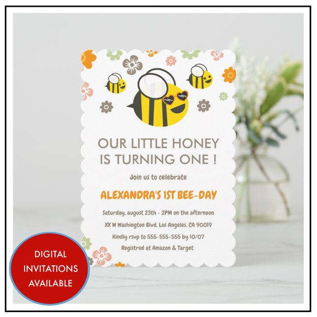 1:a biksdagsinbjudningar Vår lilla honung Söt Inbjudningar (1st bee day invitations Our little honey)