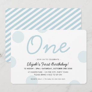 1:a BIRTHDAY PARTY baby blue boy ONE polka dots Inbjudningar
