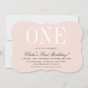 1:a BIRTHDAY PARTY elegant baby rosa girl ONE ONE Inbjudningar