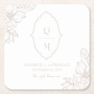 1:a Breven, Groom med Magnolia Line Art Underlägg Papper Kvadrat