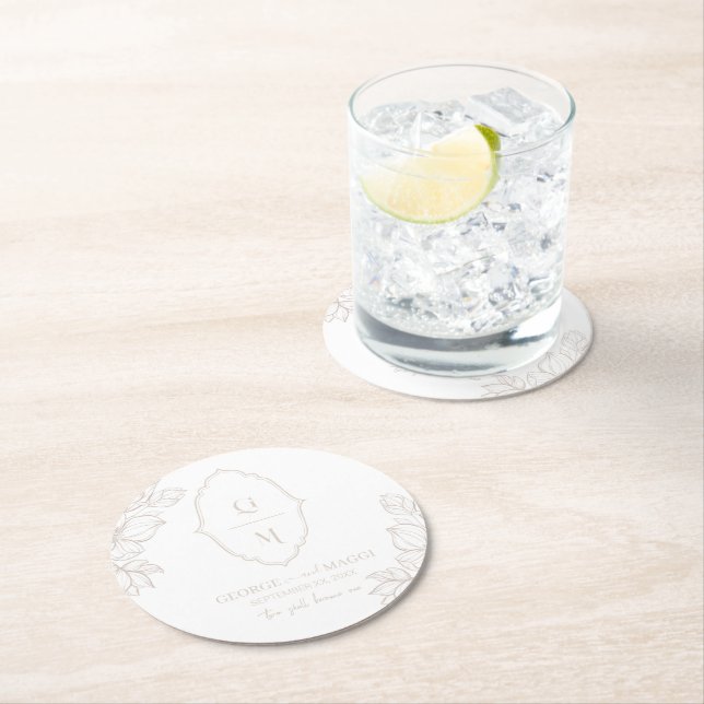 1:a Breven, Groom med Magnolia Line Art Underlägg Papper Rund (Insitu)