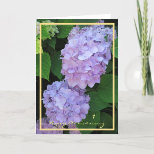 1:a Bröllop-årsdagen för Önskemål Lila Hydrangeas Kort