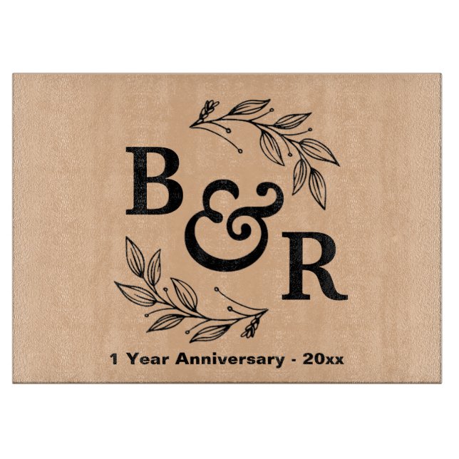 1:a Bröllop-årsdagen Löv Motif Monogram (Framsidan)