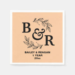 1:a Bröllop-årsdagen Löv Motif Monogram Pappersservett