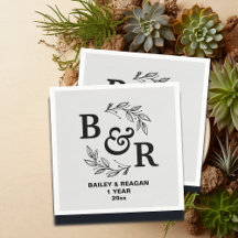 1:a Bröllop-årsdagen Löv Motif Monogram