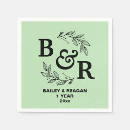 1:a Bröllop-årsdagen Löv Motif Monogram Pappersservett