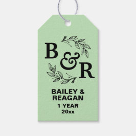 1:a Bröllop-årsdagen Löv Motif Monogram Presentetikett