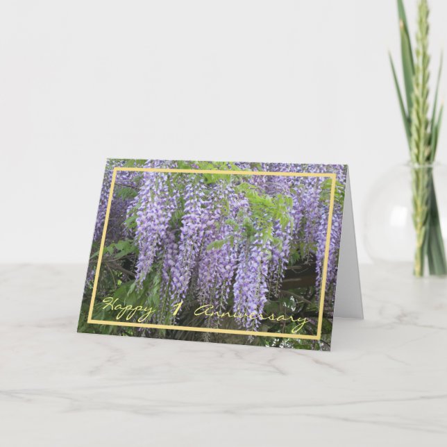 1:a Bröllop-årsdagen Önskemål Wisteria-Eleganten Kort (Framsida)