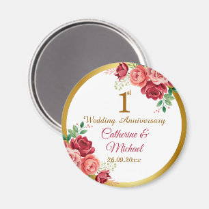 1:a bröllopsdag Guld ram Blommig Magnet