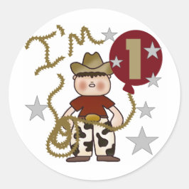 1:a Cowboy Birthday Tshirts och presenter Runt Klistermärke