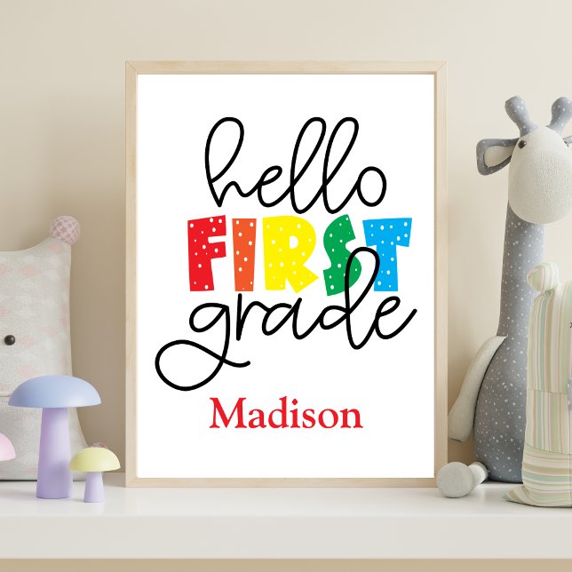1:a dagen i första klass skylt affisch väggkonst  (Personalized Poster for First 1st Grader- Starting 1st Grade gift for boy or girl)