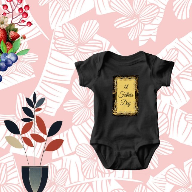 1:a Fars Dag Modern Kalligrafi Bladrika Virvlar  T Shirt (1st Father's Day Modern Calligraphy Leafy Swirls Baby Bodysuit)