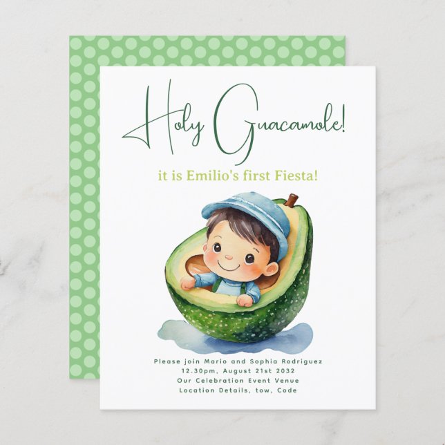 1:a Fiesta Födelsedag För en POJK Avokado BUDGET (Fram/baksida)