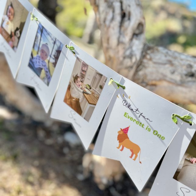 1:a födelsedag 12:e månaden Fotobundet Vimplar (Wild One First Birthday Banner for a PArty Animal)