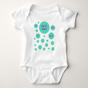 1:a födelsedag 1 Årets gamla LILA-bubblor i GRÖNT Tee Shirt