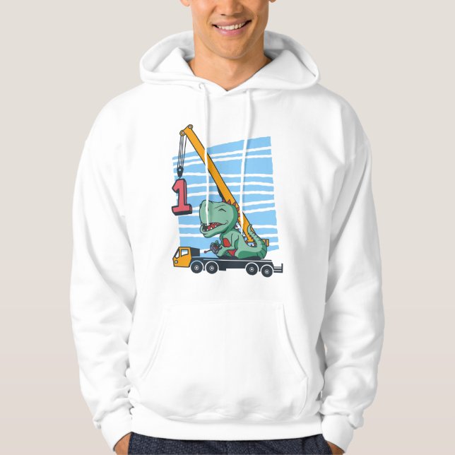 1:a födelsedag, 1-årsmobil, Crane Dinosaur Hoodie (Framsida)