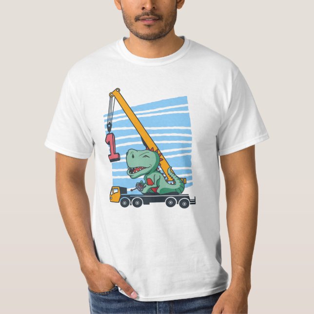 1:a födelsedag, 1-årsmobil, Crane Dinosaur T Shirt (Framsida)