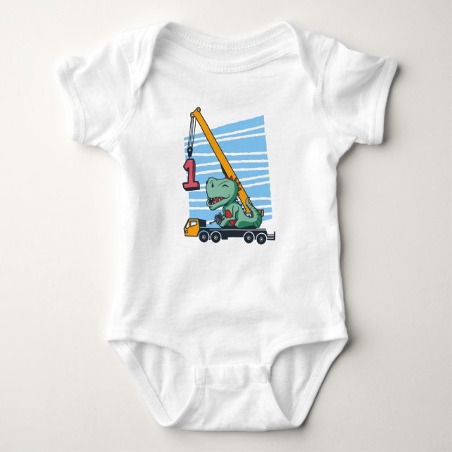 1:a födelsedag, 1-årsmobil, Crane Dinosaur T Shirt (Framsida)