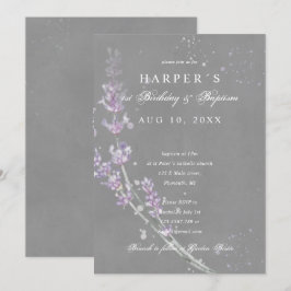 1:a födelsedag Baptism lavender grått Inbjudningar