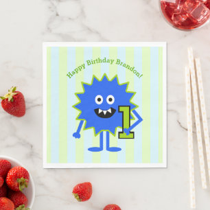 1:a födelsedag Blått Grönt Monster Boy Cute Roligt Pappersservett