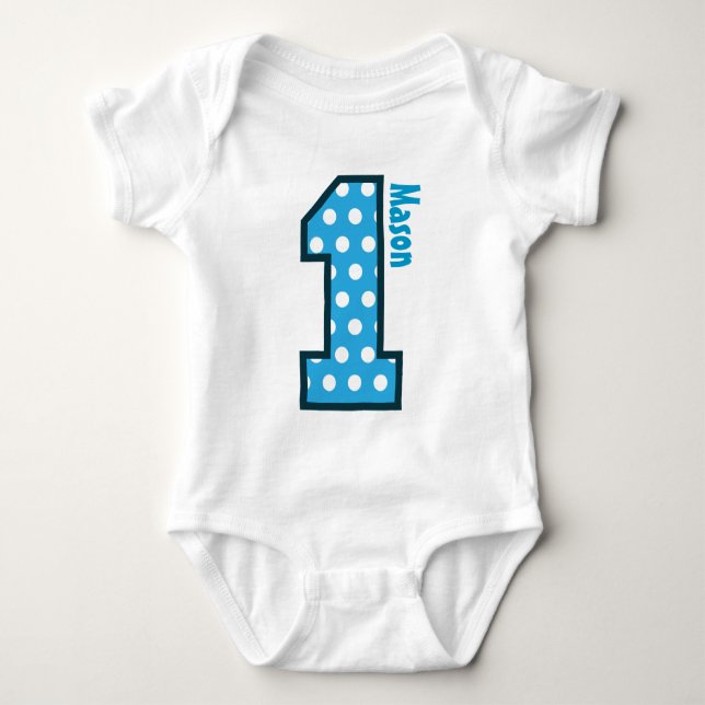 1:a födelsedag Blått Polka dots Ett år gammalt N00 Tee Shirt (Framsida)
