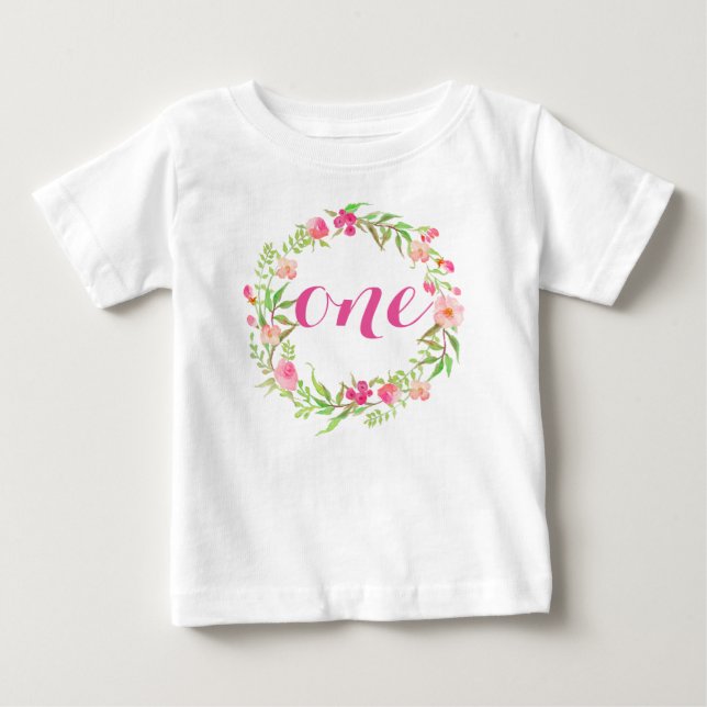 1:a födelsedag Blommigt Flicka T Shirt (Framsida)