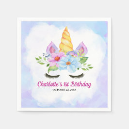 1:a födelsedag: Blommigten Magic Unicorn Pappersservett