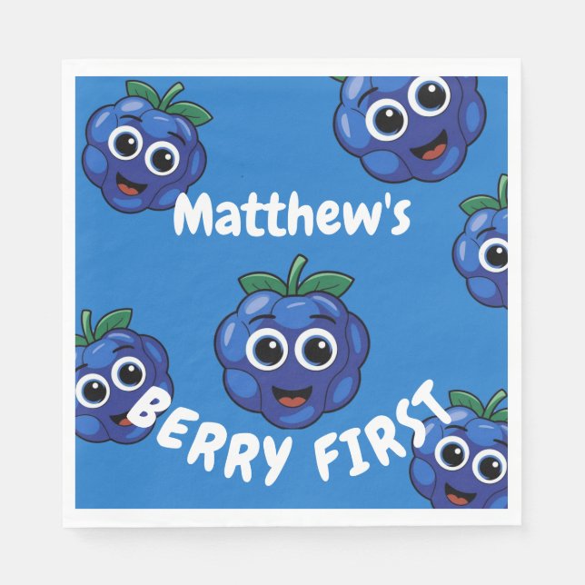 1:a födelsedag Blue Berryfirst Pappersservett (Framsidan)