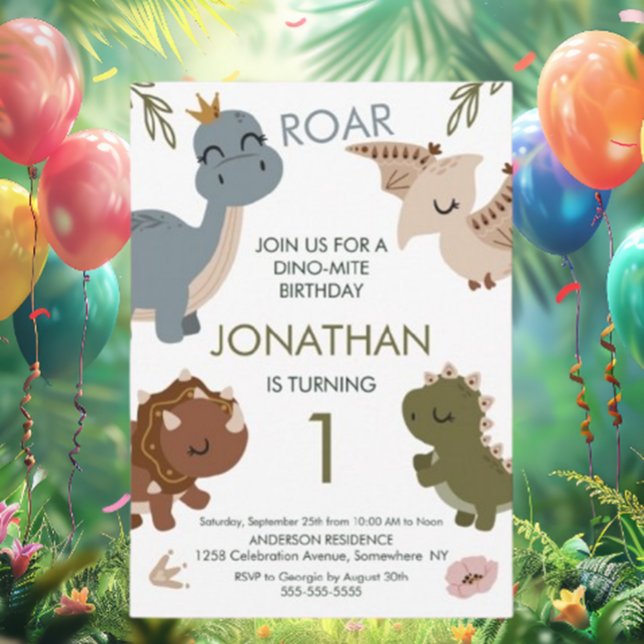 1:a födelsedag Boho-tema Dinosaurs Inbjudningar (Can’t wait to celebrate together in this amazing world of dinosaurs!)