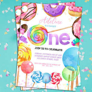 1:a födelsedag Candyland Lollypop Sweets Candy Inbjudningar