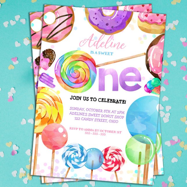 1:a födelsedag Candyland Lollypop Sweets Candy Inbjudningar (Sweet One Birthday Candy Invitation!)