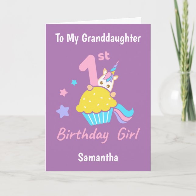 1:a födelsedag Cupkaka Unicorn Granddotter Kort (Framsida)