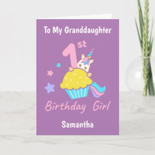 1:a födelsedag Cupkaka Unicorn Granddotter Kort