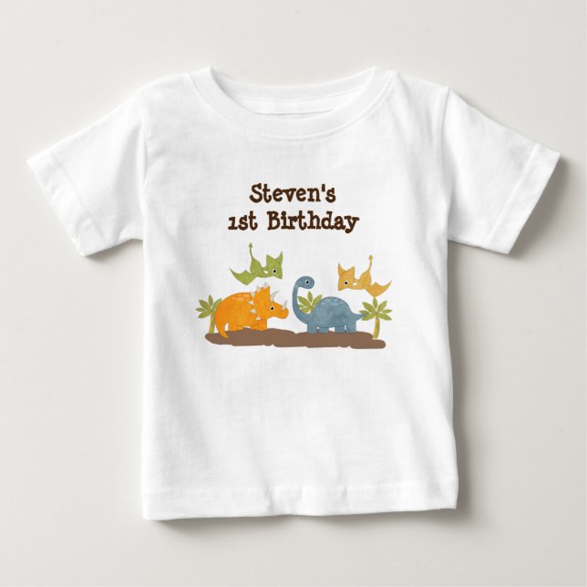 1:a födelsedag Cute Dinosaurs Prehistorisk djurliv T Shirt (Framsida)