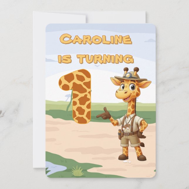 1:a födelsedag Cute Explorer Giraffe on safari Inbjudningar (Framsida)