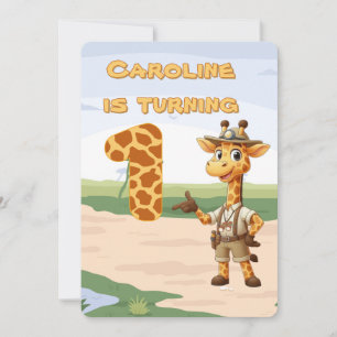 1:a födelsedag Cute Explorer Giraffe on safari Inbjudningar