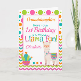 1:a födelsedag Cute Llama Roligt Granddotter Kort